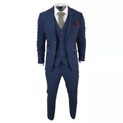 Paul Andrew Scott - Men's Blue 3 Piece Tweed Check Suit • £209.99