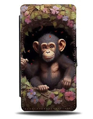 Chimpanzee Monkey Flip Wallet Case Floral Baby Tiny Small Chimpanzees Ape DD01 • £19.99