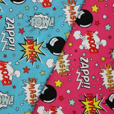 Cotton Jersey Fabric Smash Bang Pow Superhero 145cm Wide • £9.25