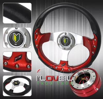 320mm 6 Bolt Mounting Steering Wheel W/ 1.5  Red Slim Quick Release Adapter • $47.99