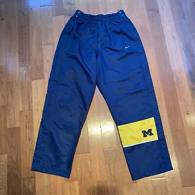Vintage Michigan Wolverines Nike Snap Pants Mens L Warm-Up Tear Away Blue Yellow • $49.99
