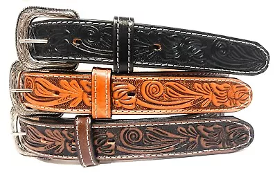 1.25  Western Leather Belt. Cowboy Rodeo Casual Leather Belt Floral Embossed • $22.99