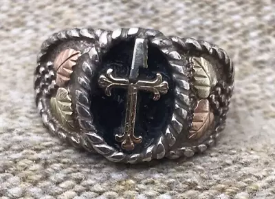 Black Hills Sterling Silver Men's Religious Cross Ring Size 10 • $74.99