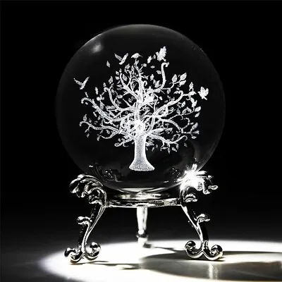 2.36Inch/60MM Engraved 3D TREE OF LIFE Ball Paperweight /Stand Crystal Display • $15.95