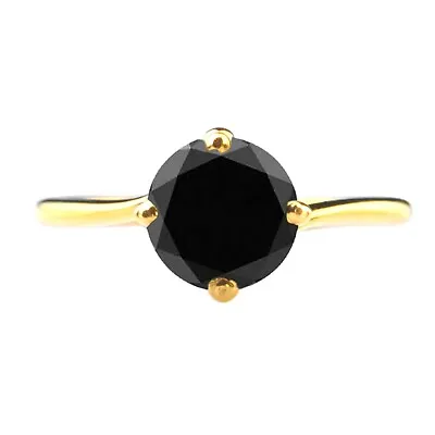 £0.01 • Buy 2.00Ct Round Shape Natural Jet Black Diamond Solitaire Ring In 14KT Yellow Gold