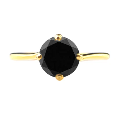 £0.01 • Buy 2.00Ct Round Shape Natural Jet Black Diamond Solitaire Ring In 14KT Yellow Gold