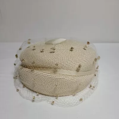 Vintage ‘50s United Hatter Cap & Millinery Straw Lace Pillbox Hat Size Unknown  • $5.88