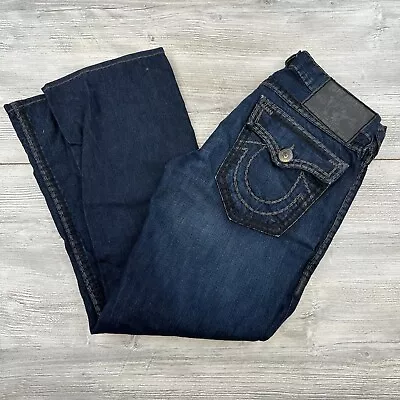 True Religion Jeans Mens 34x32 Blue Billy Super QT Dark Wash Bootcut Made In USA • $149.99