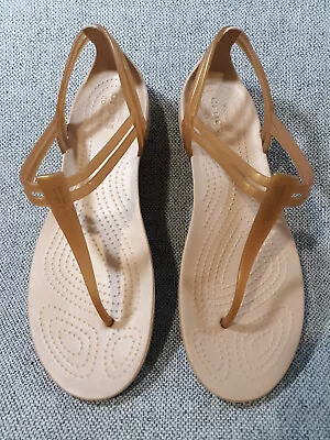 Crocs Isabella Bronze Jelly T-Strap Iconic Comfort Sandals Shoes Women’s Size 9 • $29.99