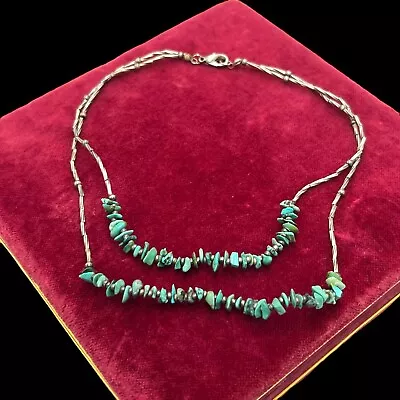 Antique Vintage Sterling Silver Native Santo Domingo Turquoise Necklace 11.8g • $40