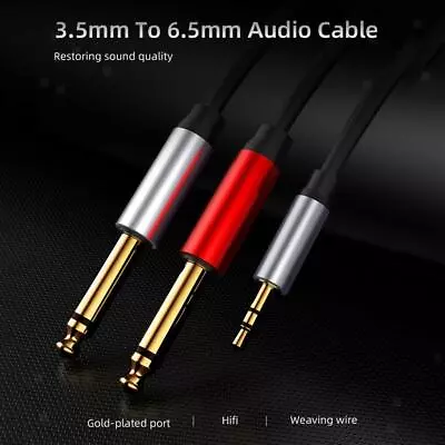 3.5mm 1/8  TRS Stereo To Dual 6.35mm 1/4  TS Mono Y-Splitter Cord Adapter Cable • £8.63