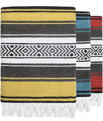 £23.75 • Buy Oversized Yoga Throw 51X71 Mexican Blanket Striped Black And Yellow