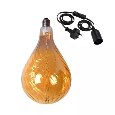 $84.99 • Buy Rippled Edison LED Light Globe & Power Cord Plug In 1.8m E27 4 Watt Bulb 27cm