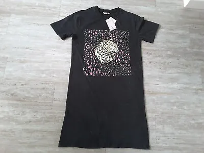 Tu T Shirt Dress Grey Black With Leopard Print Size 8 Bnwt • £4.99