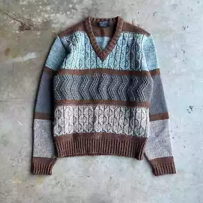Vintage 1970s Funky Preppy Packleg Acrylic V Neck Sweater • $29.99