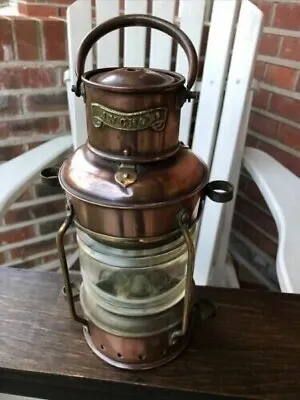 Oil Lamp Brass & Copper Anchor Maritime Ship Lantern Boat Light Lamp. • $110.49