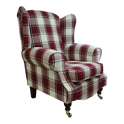 Accent Wing Back Queen Anne Cottage Chair - Aldernay Rosso Red Tartan Fabric • £479