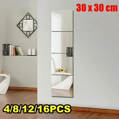 Large Mirror Tiles Wall Sticker Acrylic Self Adhesive Stick On AntiShatter Decor • £7.99