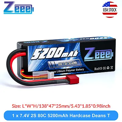 Zeee 7.4V 80C 5200mAh 2S Lipo Battery Hardcase Deans T For RC Car Truck Boat • $18.99