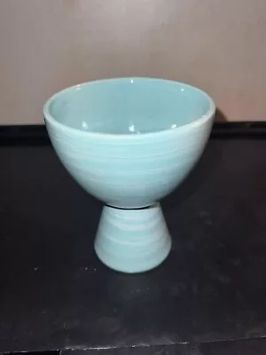 McCoy Pottery Harmony Aqua Blue Striped Pedestal Vase Planter • $23