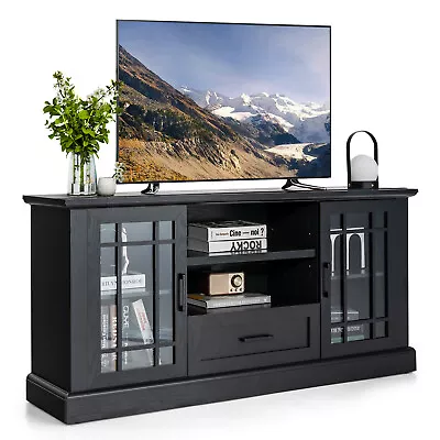 Farmhouse TV Stand For TVs Up To 70  Media Center W/Glass Doors Cubbies & Drawer • $279.99