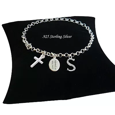 Silver Bracelet With Cross & Letter Charms Gift For Girls First Holy Communion • £31.99