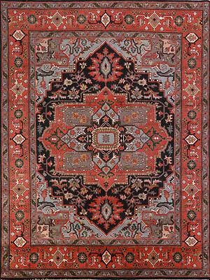 Heriz Serapi Black Hand-Knotted Indian Living Room Carpet In Wool 8x10 Ft • $933