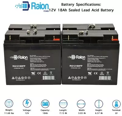 Raion Power 12V 18Ah Merits P120-Feather Wheelchair Battery - 4 Pack • $149.95
