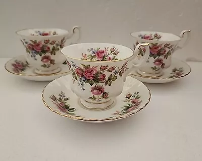 Royal Albert Bone China England  Moss Rose  VintageTeacups & Saucers Set Of 3 • $49