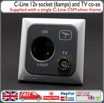 C-Line 12v Cigarette Type Socket W/ TV RF Coaxial Silver Frame Motorhome Caravan • £13.99