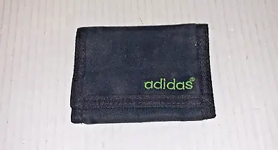 Old Vintage Adidas Unisex Black Trifold Canvas Wallet Pocket Zipper • $0.99