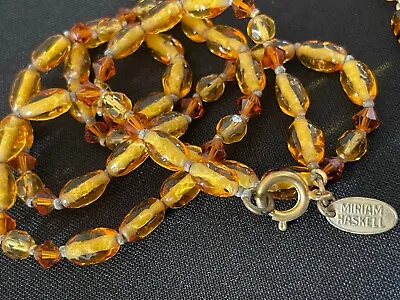 Miriam Haskell Necklace Amber Glass Beads Single Strand • $88