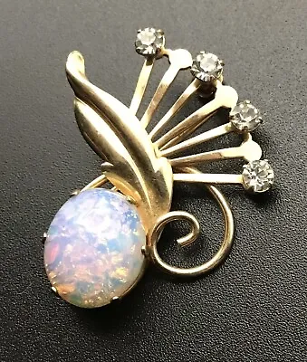 Vintage Van Dell 12K Gold Filled Opal Jelly Dichroic Glass Rhinestone Brooch Pin • $28.50