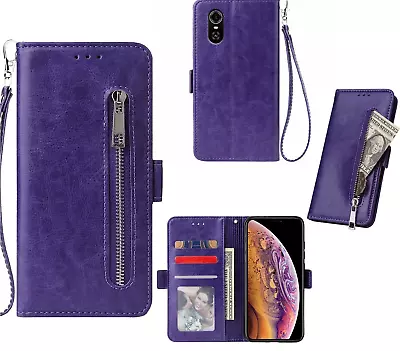 Zte Blade A31 Plus Pu Leather Wallet Case Card Slots Zip Side Magnet • $11.50