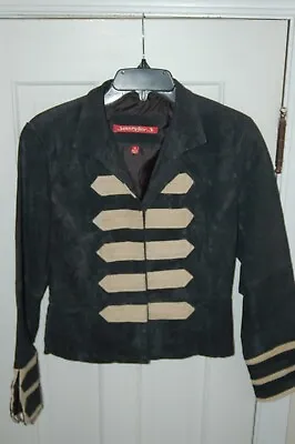 JENNYFER J Leather Jacket Military Style Size MEDIUM Black & Tan Hook & Eye • $22