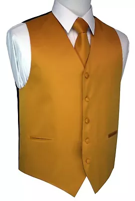 Men's Mustard Satin Tuxedo Vest Tie & Hankie Set. Wedding Formal Prom Cruise • $19.89