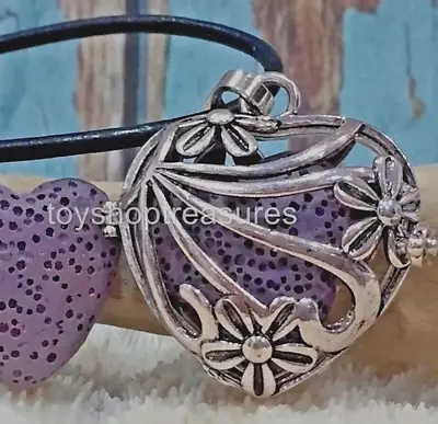 $15.15 • Buy Aromatherapy Diffuser Heart Flower Necklace Leather Essential Oil  Purple Lava 