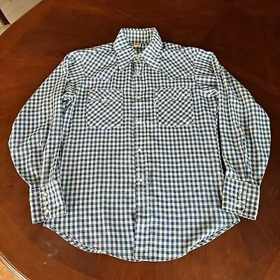 Vintage Levis Men's Pearl Snap Western Shirt Plaid Size Medium Vtg USA Made • $19.99