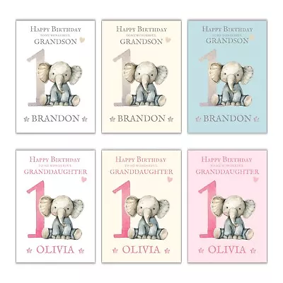 Large A4 Personalised First Birthday Card One Year Old Girl Boy Vintage Elephant • £11.99