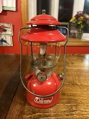 1971 Vintage Coleman 200A Single Mantle Lantern Red Pyrex Globe 4/71 • $75