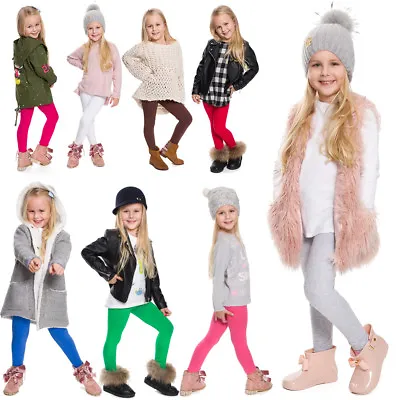 Children Kids Girls Plain Cotton Thick Full Length Leggings Party Pants All Ages • £4.45
