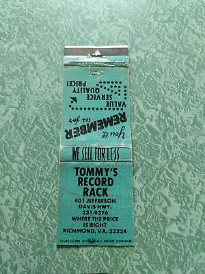 Vintage Matchbook Ephemera Collectible A25 Richmond Virginia Tommy's Record Rack • $39.99