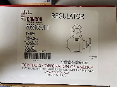 $250 • Buy Concoa 8068403-01-1 Two Stage Hydrogen Regulator 0-40psi.