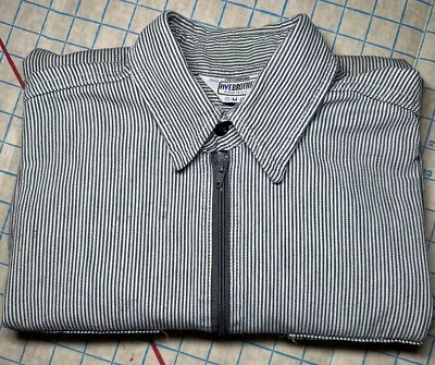 Five Brother Hickory Stripe Shirt Union Made In USA ACTWU Seersucker 1/2 Zip Med • $38.99