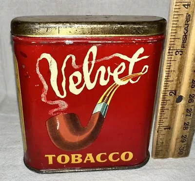 Antique Wide Velvet Tobacco Tin Litho Vertical Pocket Pipe Smoking Country Store • $9.99