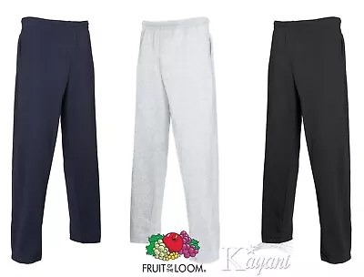 Mens Jog Pants Fruit Of The Loom Tracksuit Bottoms Open Leg Sweat Jogging Pants • £12.49