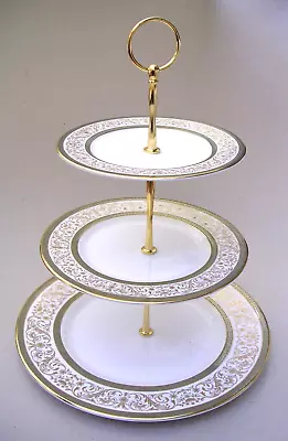 Minton  Fine Bone China - Aragon  - 3 Tier Cake Stand -  Green & Gold • £9.99