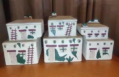 Southwestern Adobe Village Houses Native American Pueblo Canister Cookie Jar Set • $159.99