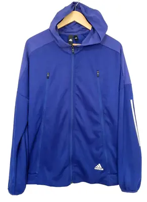 Adidas Mens Blue 3 Stripe Logo Marathon Full Zip Gym Running Jacket - Size L • $45