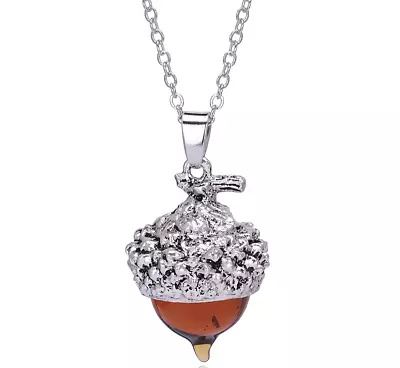 $9.98 • Buy Amber Glaze Glass Acorn Long Sweater Necklace, Fall Autumn Season Nature Jewelry
